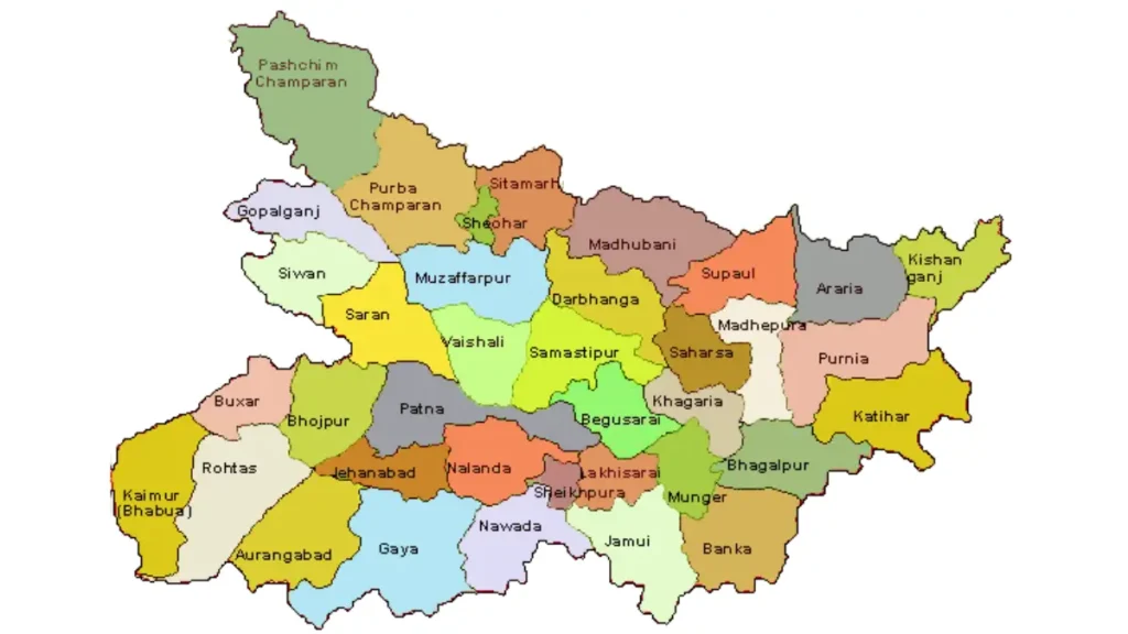 Map of Bihar showing districts and rural administrative blocks requiring audit monitoring